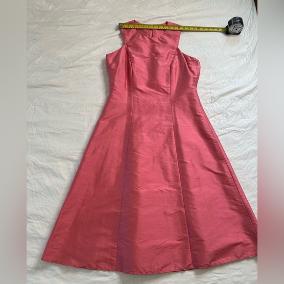 Elda De La Rosa Haute Couture Pink Shantung Silk Sleeveless A-Line Midi Dress L - Picture 8 of 11